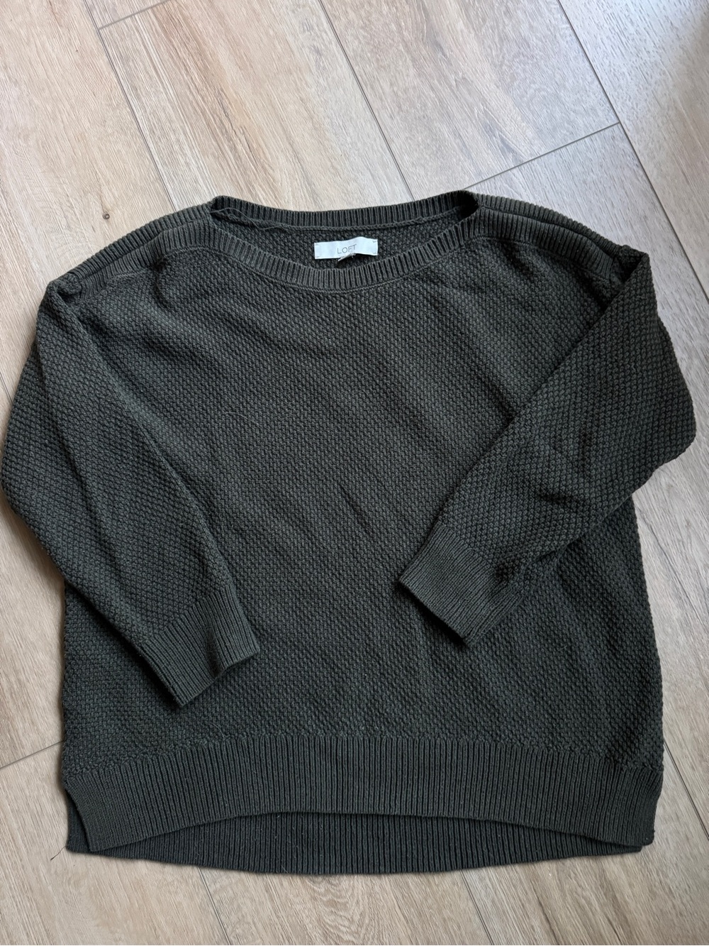 LOFT Olive Green Textured Crewneck Sweater